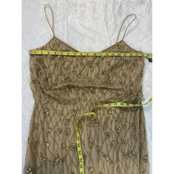 Adrianna Papell Beaded Blouson Long Gown Formal Wedding Sz 12 Champagne Gold - Picture 6 of 16